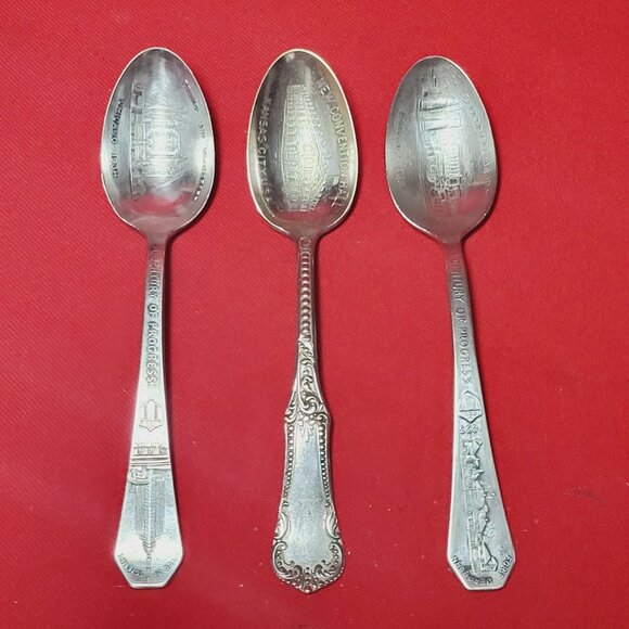 Chicago Kansas City Collectible Silverplated Commemorative Spoons Set of 3 - Picture 1 of 11